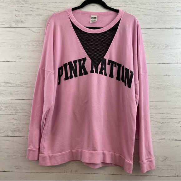 PINK Victoria's Secret Tops - PINK Victoria's Secret Mesh V Neck Crew Sweatshirt